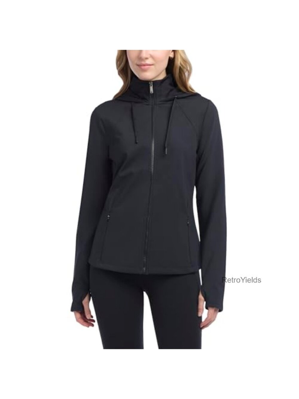 Women's Fleece Lined Full Zip Hooded Yoga Jacket with Thumbholes